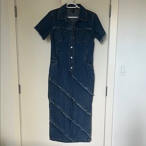 Vintage Adriana Sport 100% Cotton Frayed Denim Midi Dress